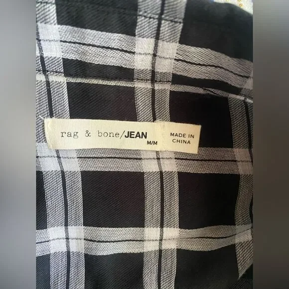 Rag & Bone Plaid Tie Front Button Down Shirt Dress Sz M Black White Long Sleeve - Picture 4 of 11